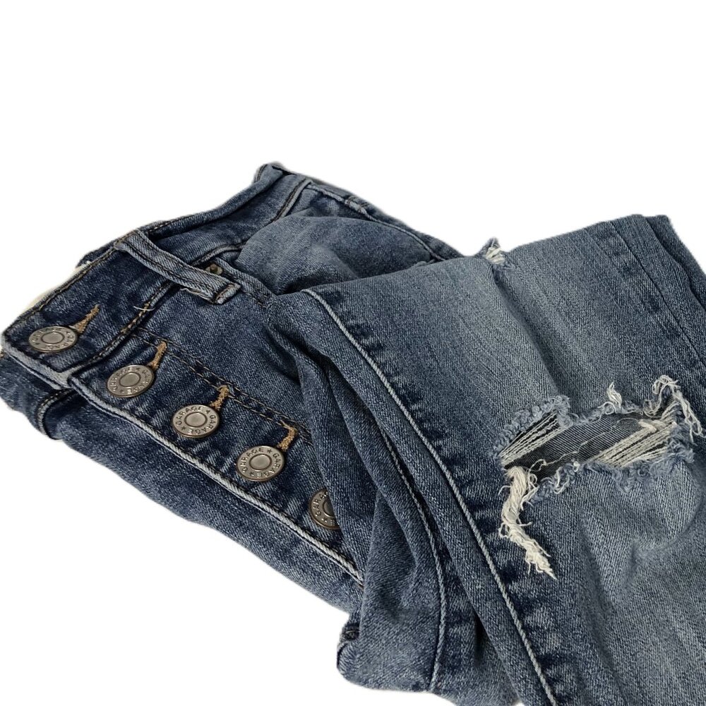 Garage 03 Premium_ Button Fly Distressed Blue Skinny Jeans Size 3